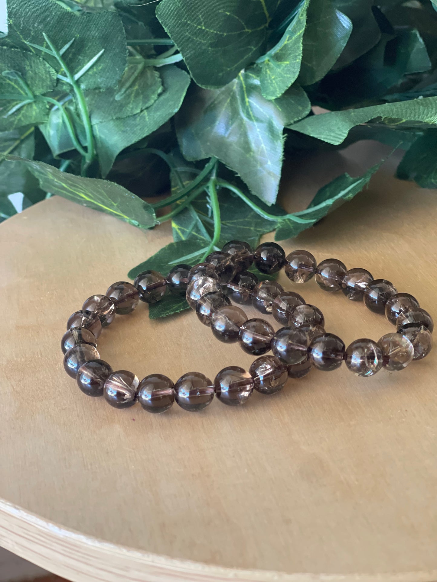 Smokey Quartz (with Rainbow) Round Bead Bracelet 10mm