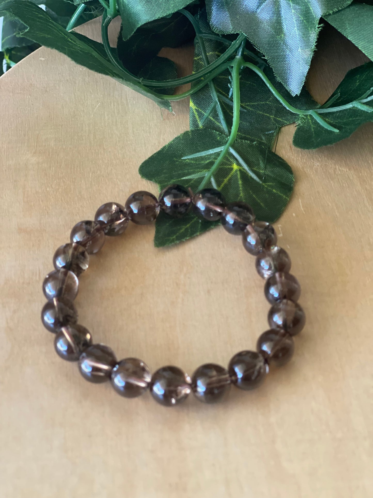 Smokey Quartz (with Rainbow) Round Bead Bracelet 10mm