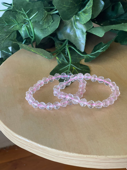 Rose Quartz Faceted Bead Bracelet 6mm