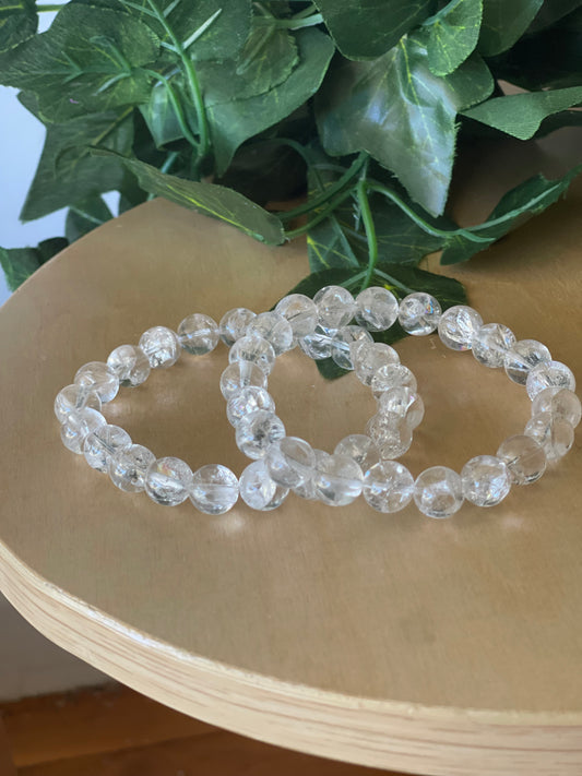 Clear Quartz (crackled) Round Bead Bracelet 10mm