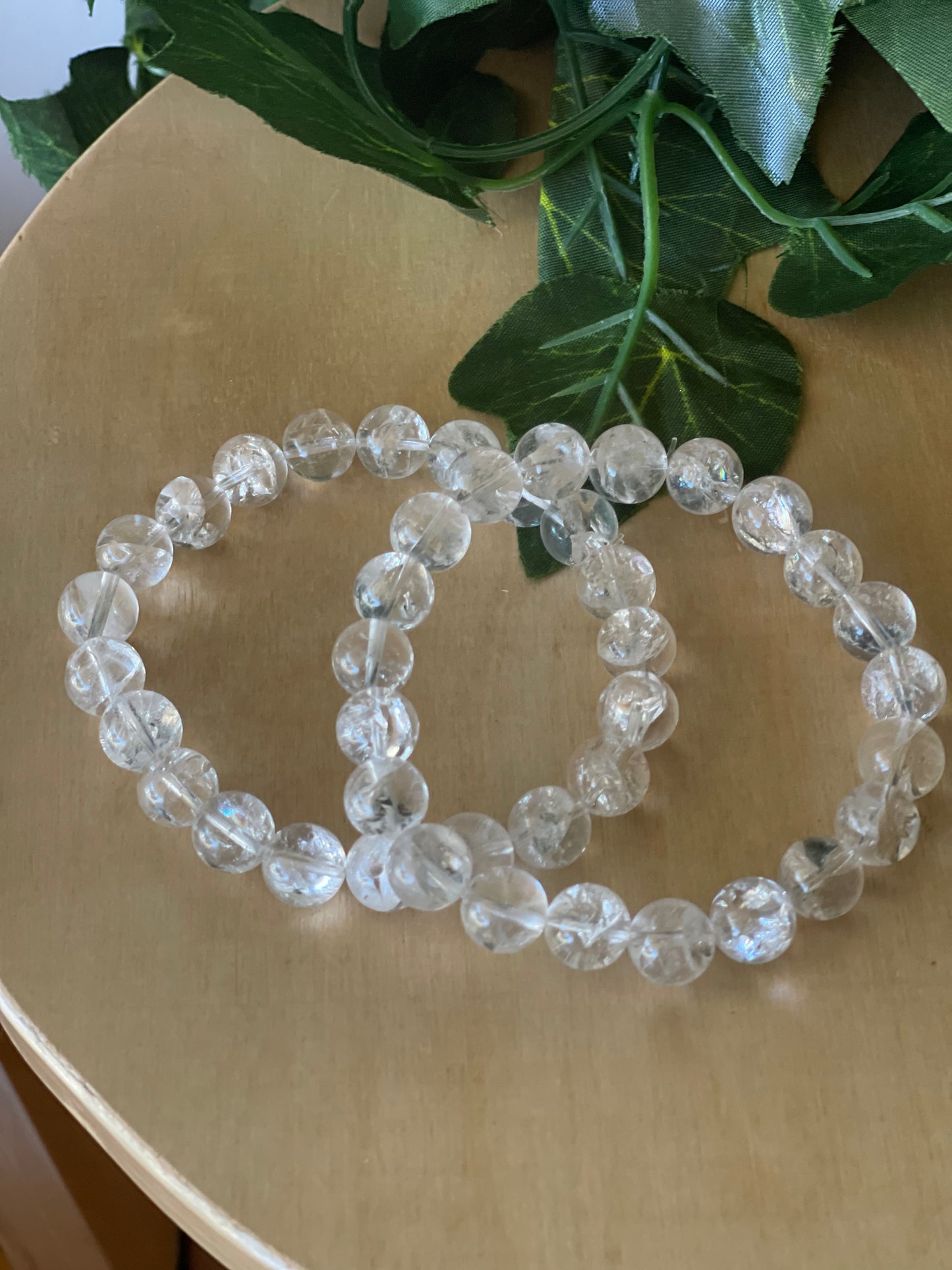 Clear Quartz (crackled) Round Bead Bracelet 10mm