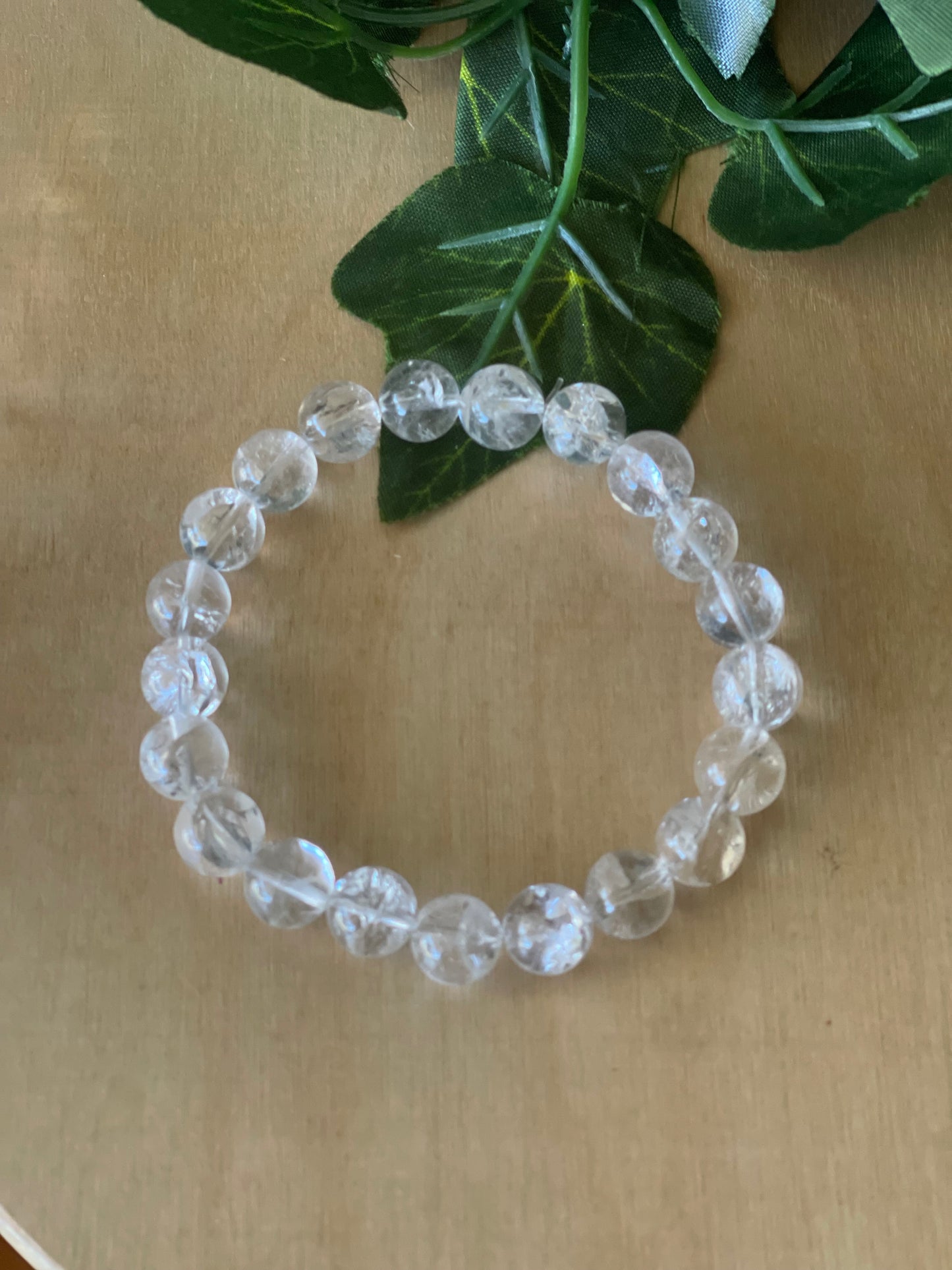 Clear Quartz (crackled) Round Bead Bracelet 10mm