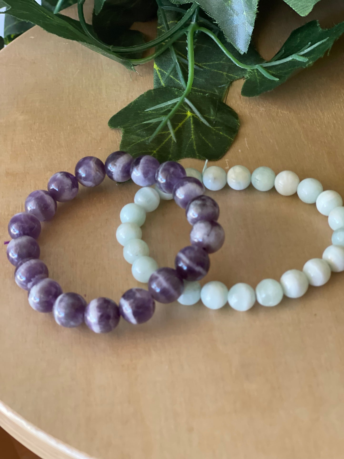 Chevron Amethyst Round Bead Bracelet 8mm