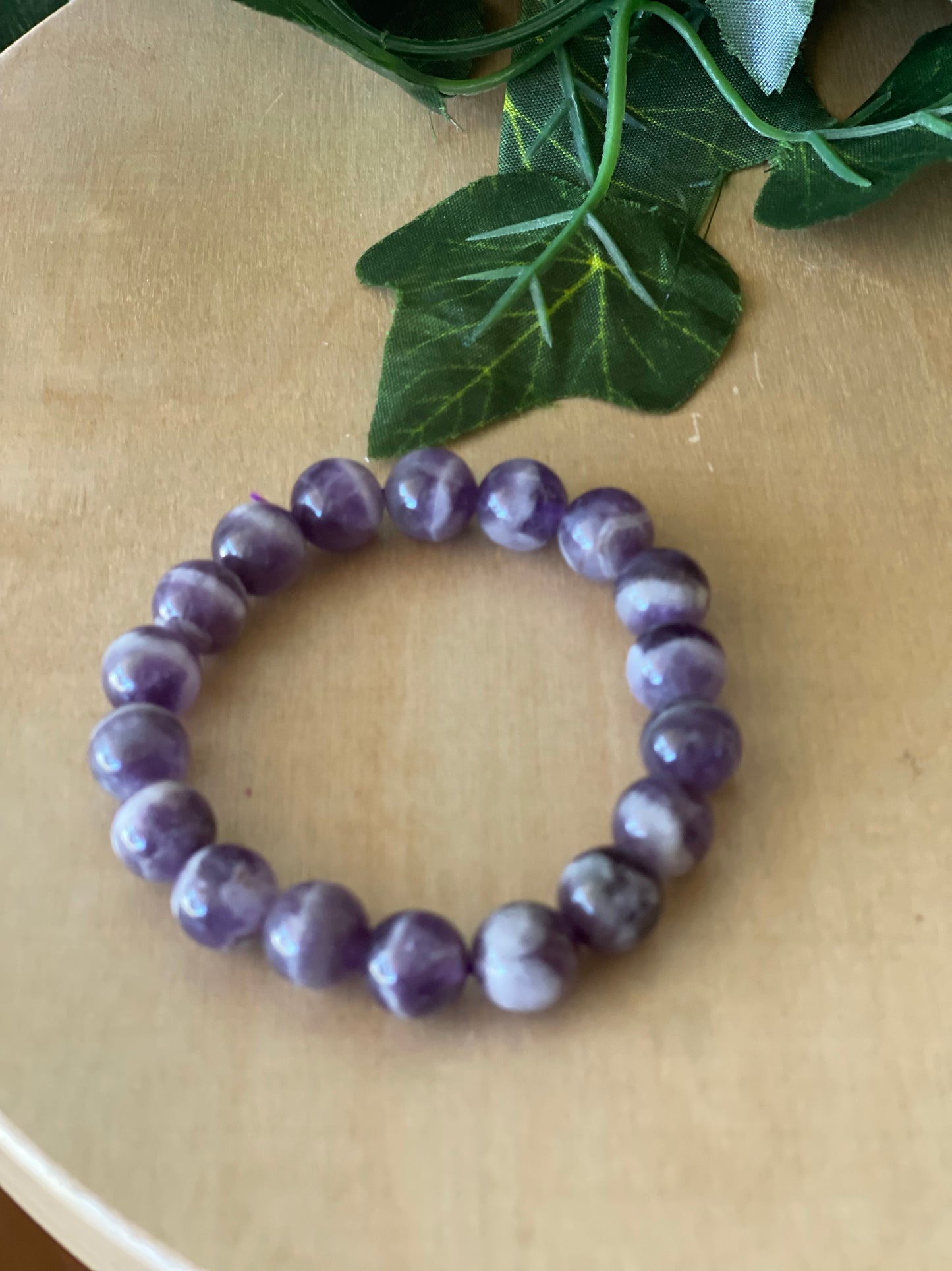 Chevron Amethyst Round Bead Bracelet 8mm