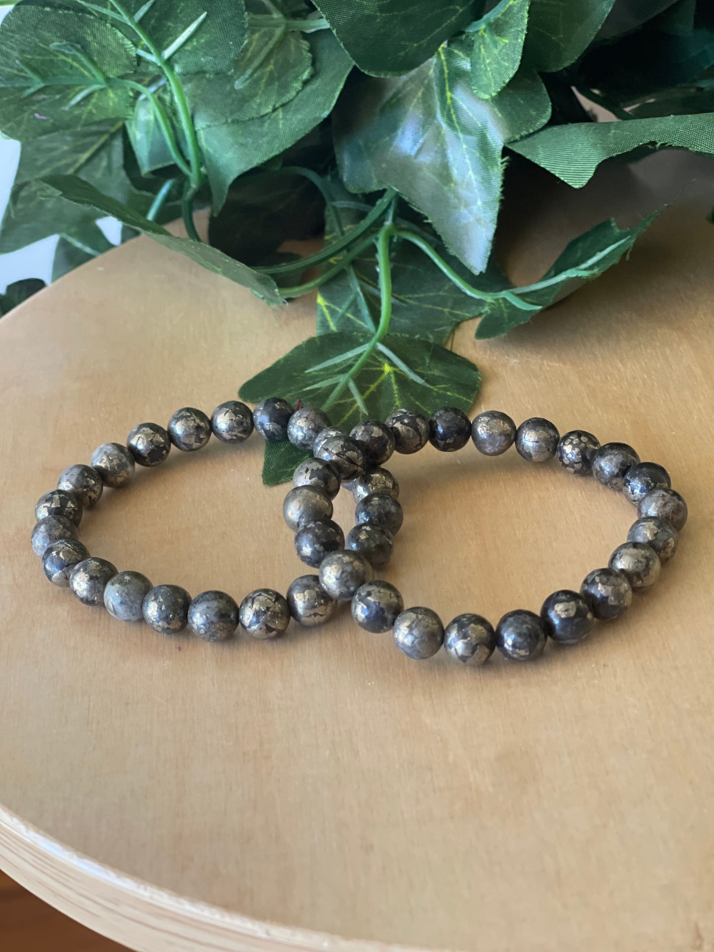 Pyrite Round Bead Bracelet 8mm