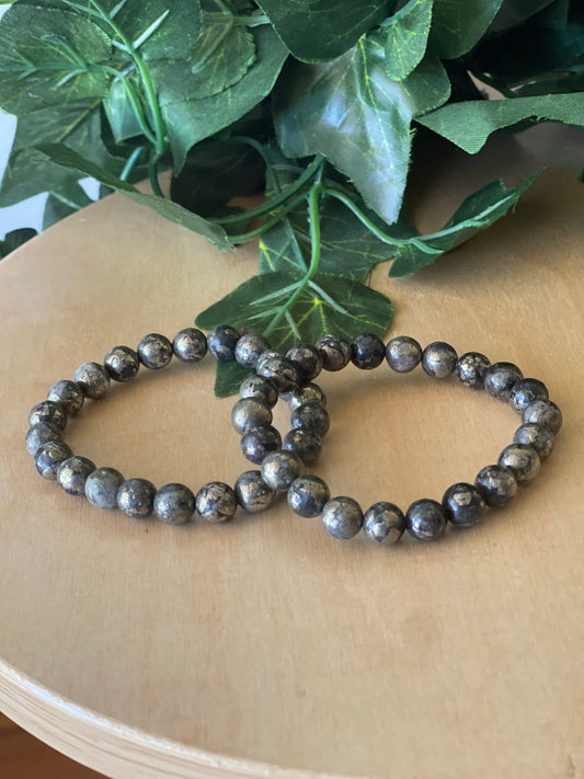 Pyrite Round Bead Bracelet 8mm