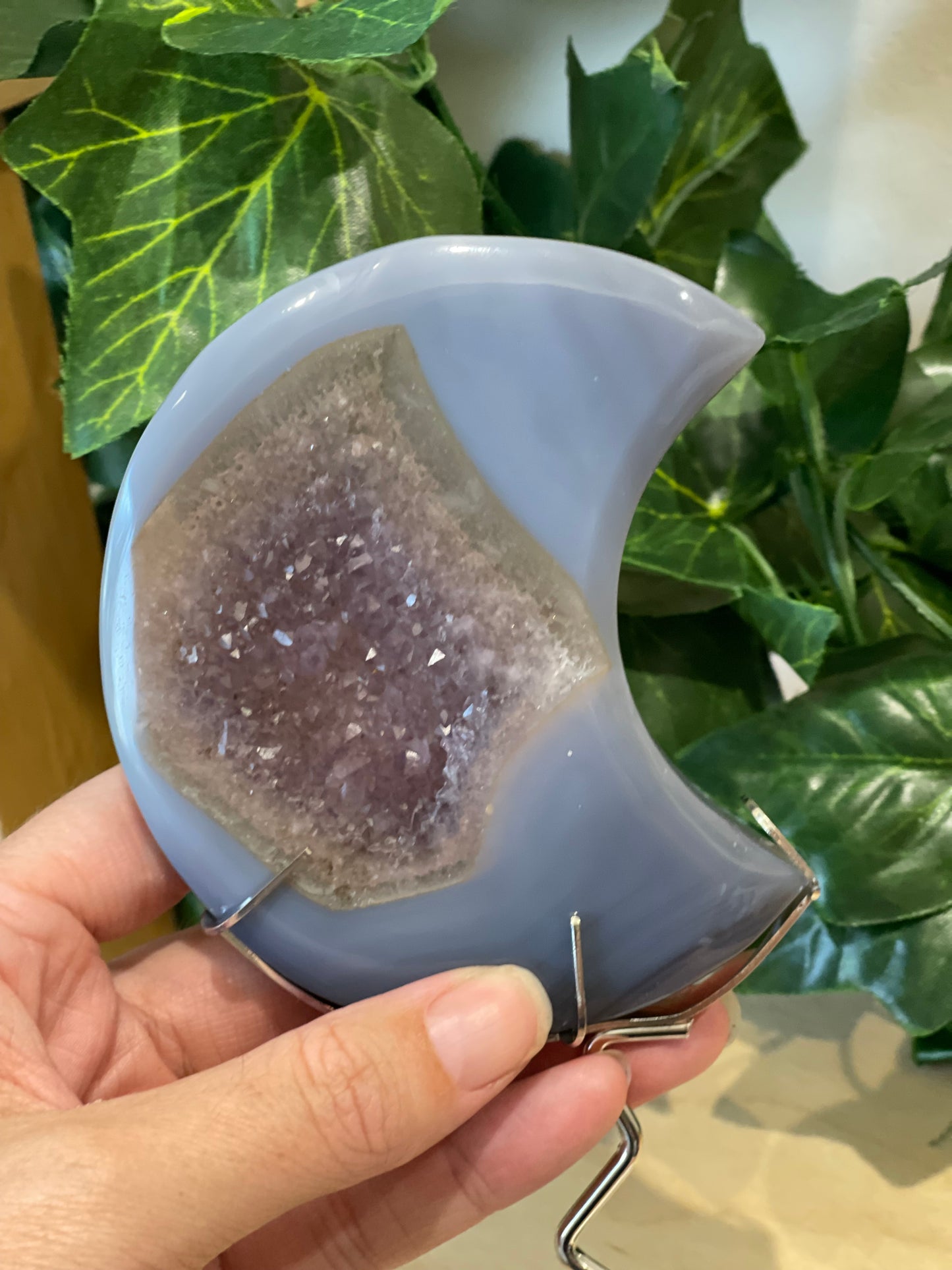 Agate Geode Moon on stand