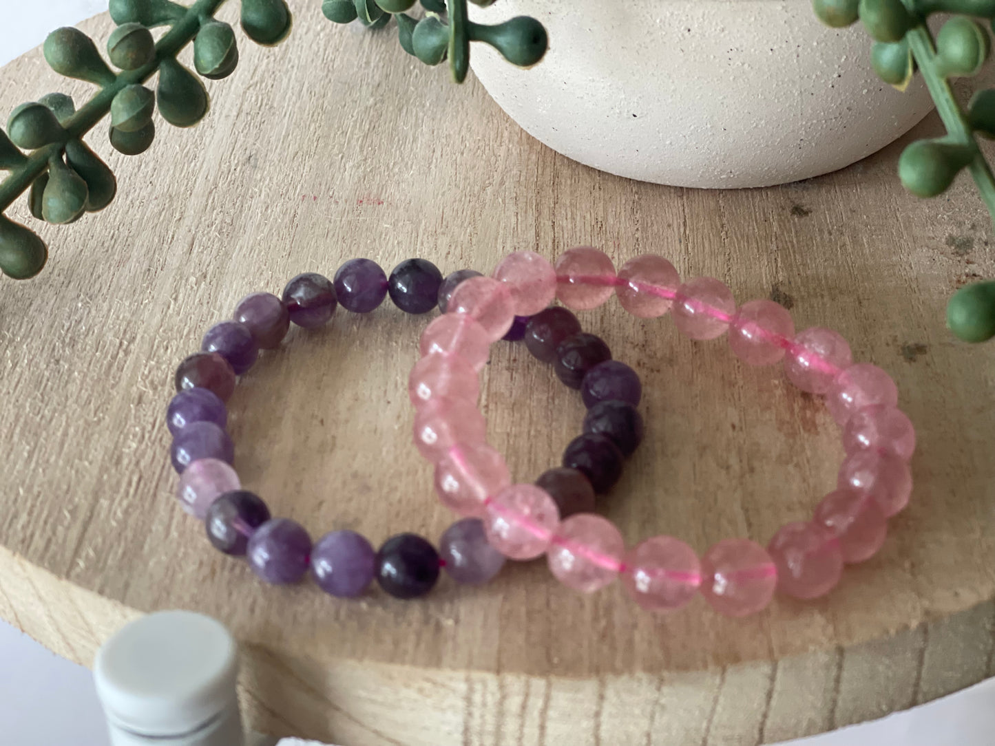 Chevron Amethyst Round Bead Bracelet 8mm