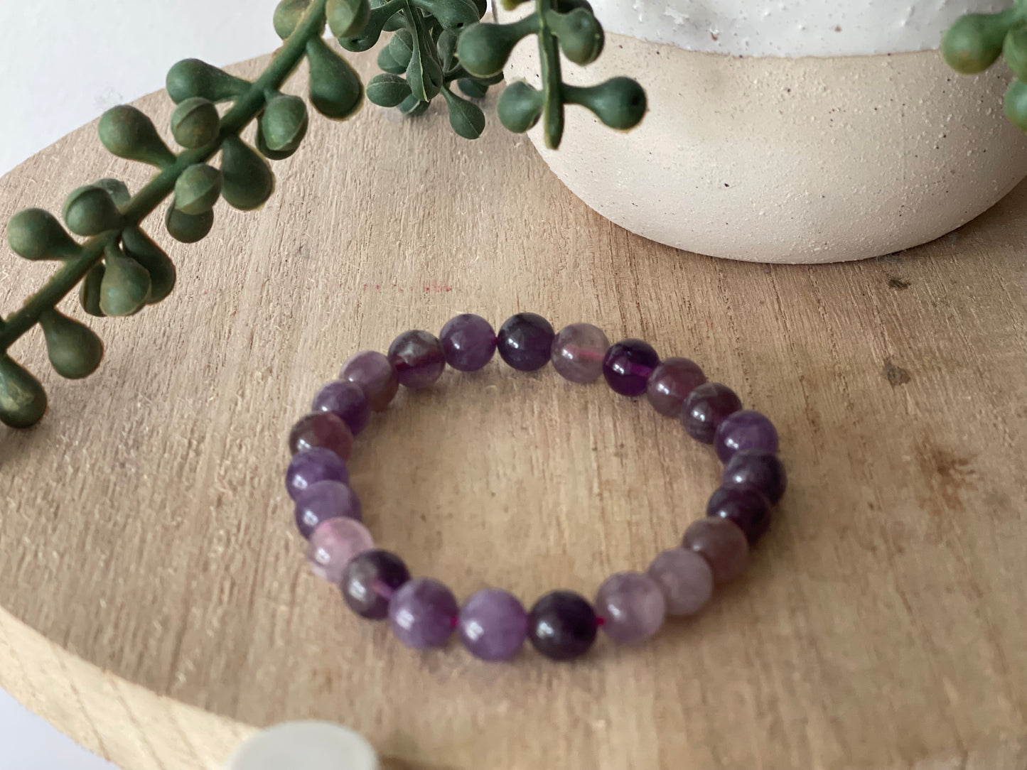 Chevron Amethyst Round Bead Bracelet 8mm