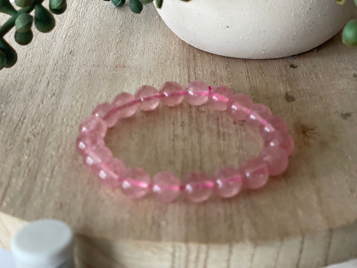 Strawberry Quartz Round Bead Bracelet 10mm