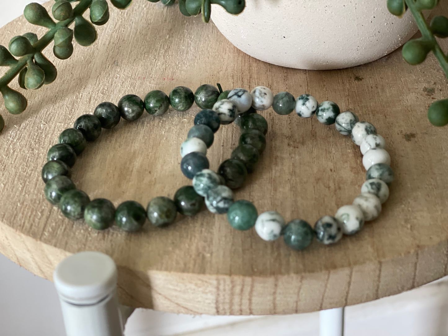 Moss Agate Bracelet Round bead 8mm