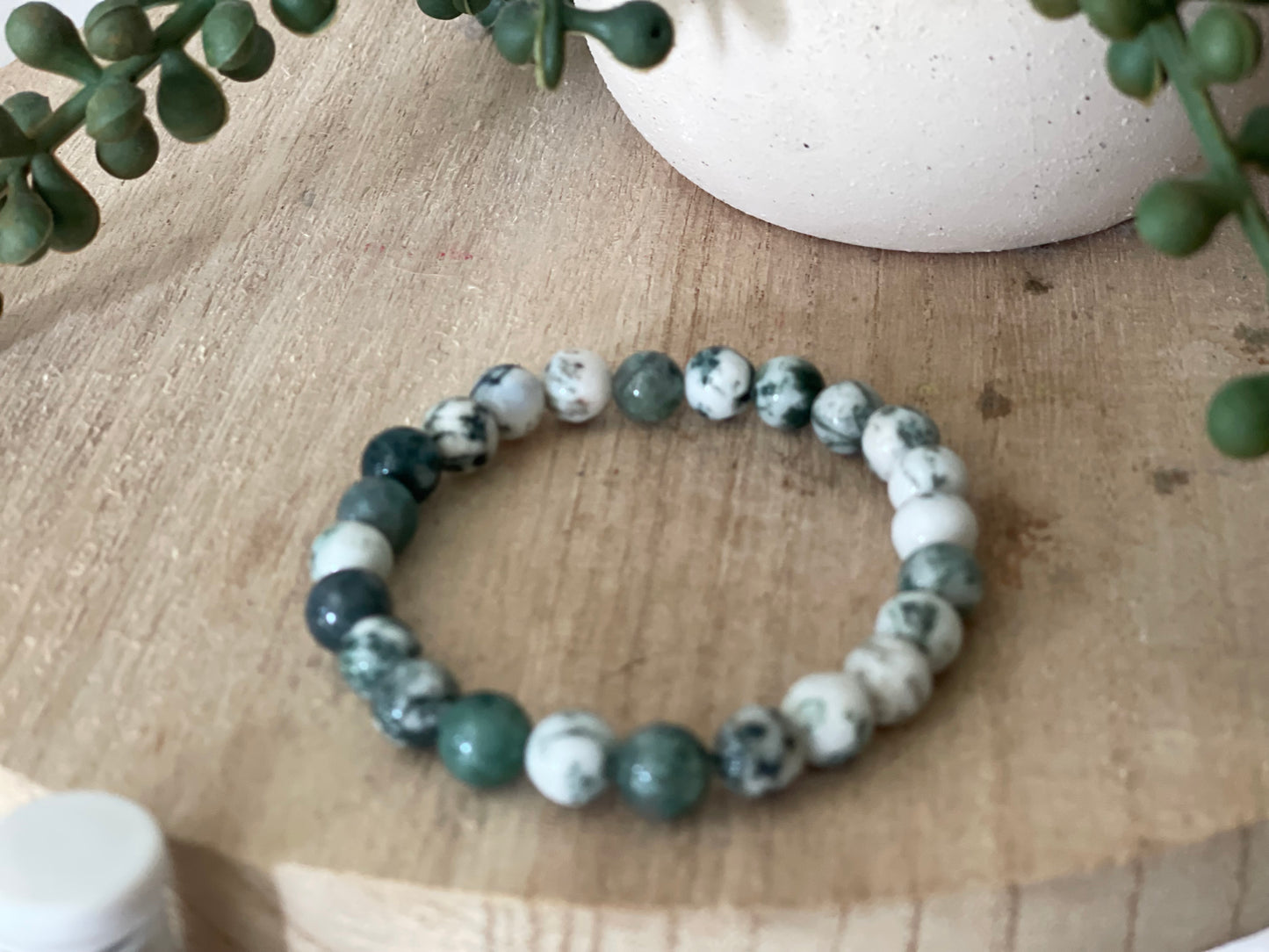 Moss Agate Bracelet Round bead 8mm