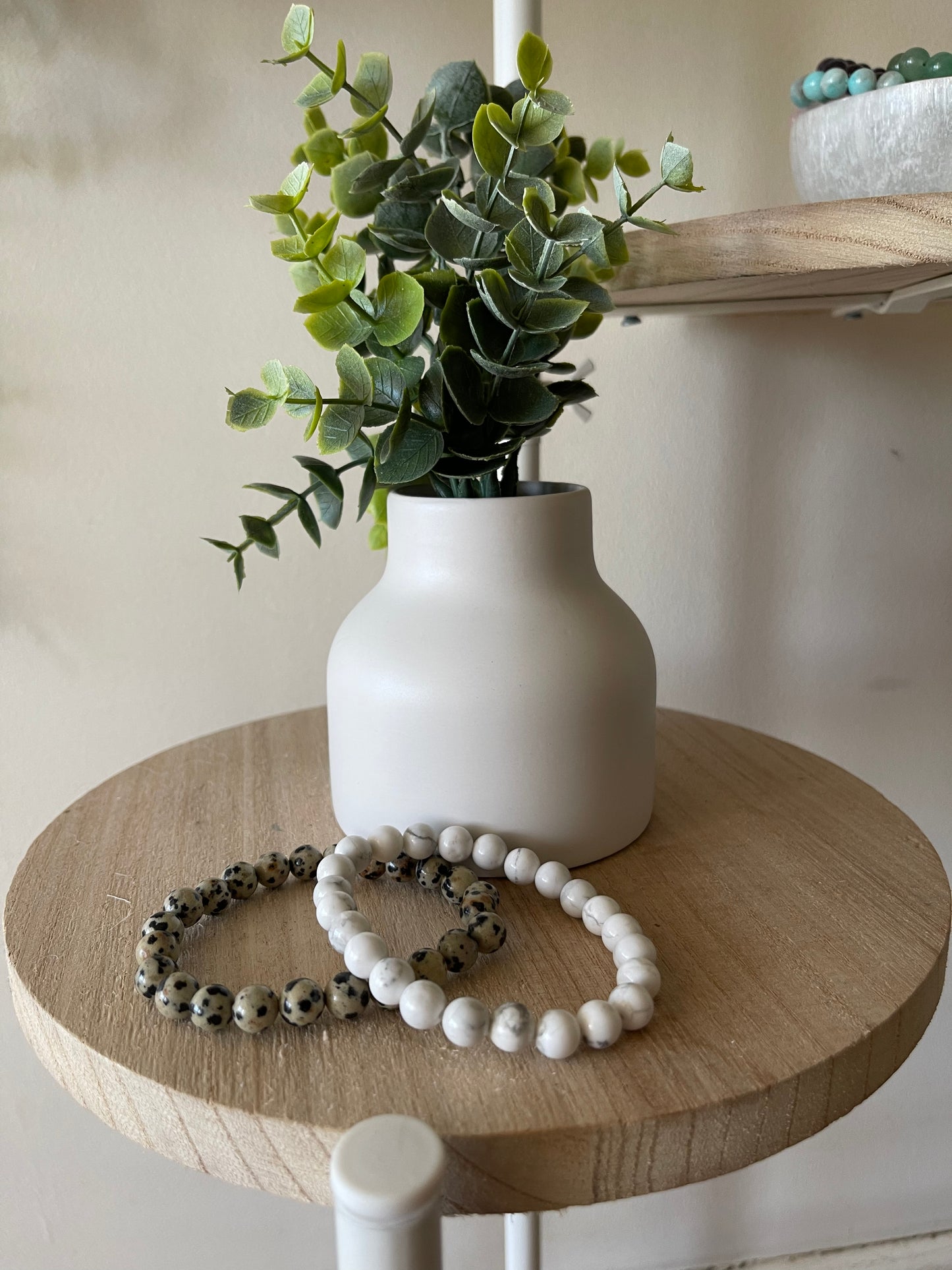 White Howlite Round Bead Bracelet 8mm