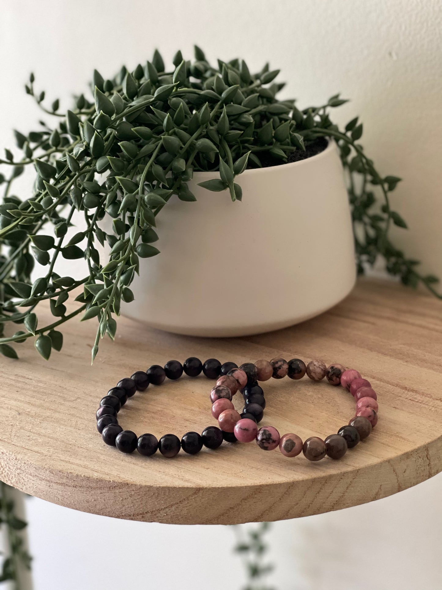 Rhodonite Round Bead Bracelet 8mm