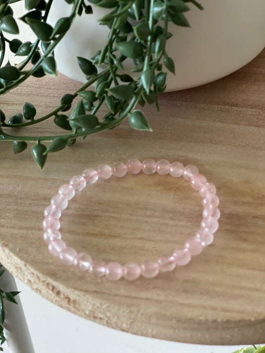 Rose Quartz Round Bead Bracelet 6mm