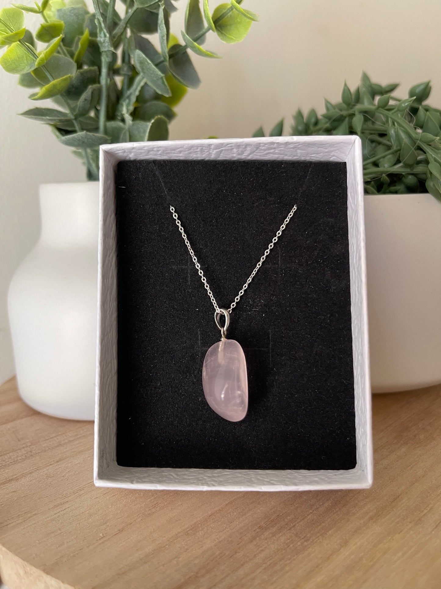 Rose Quartz Tumble pendant w/ sterling silver