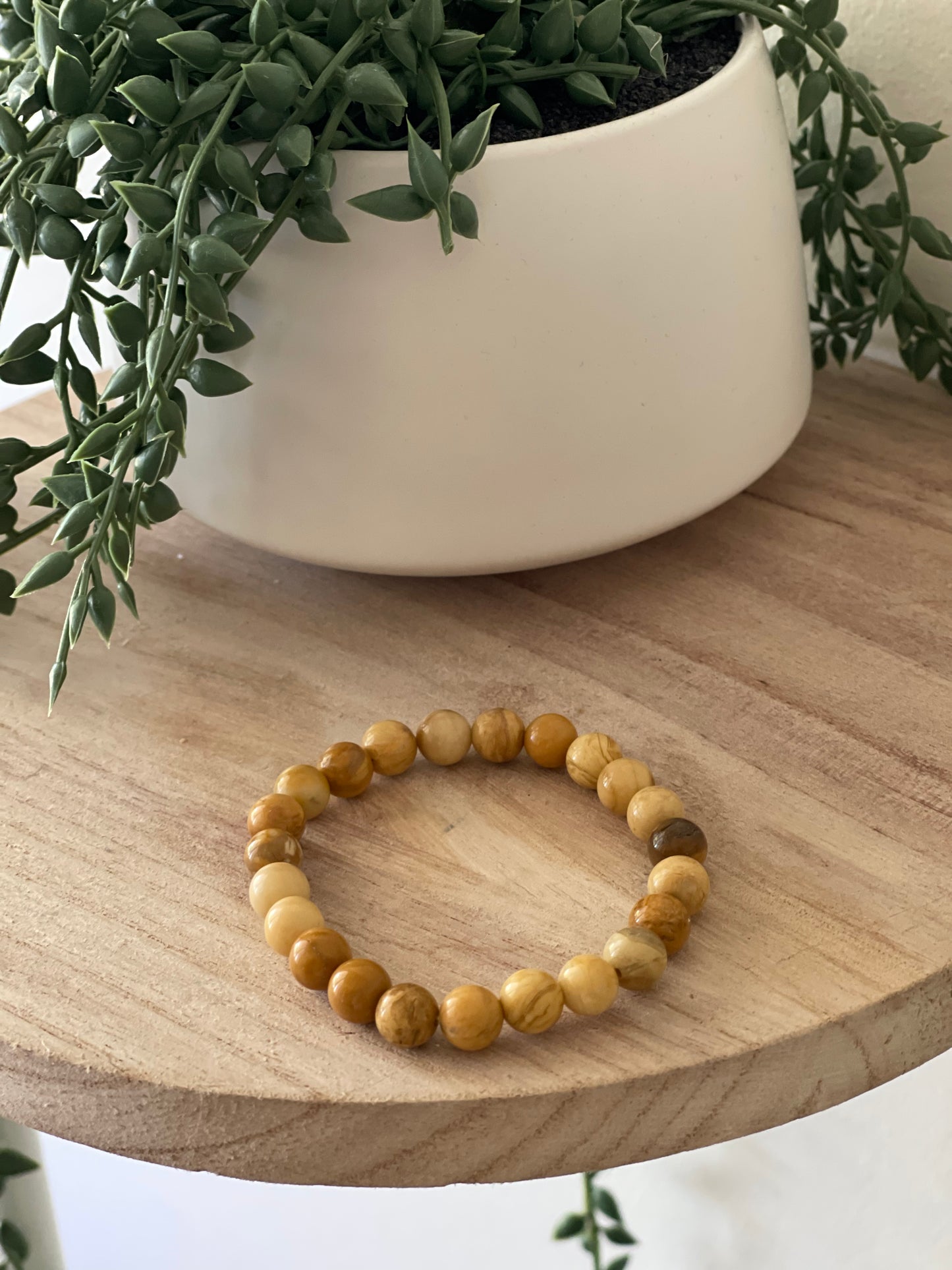 Yellow Jasper Round Bead Bracelet 8mm