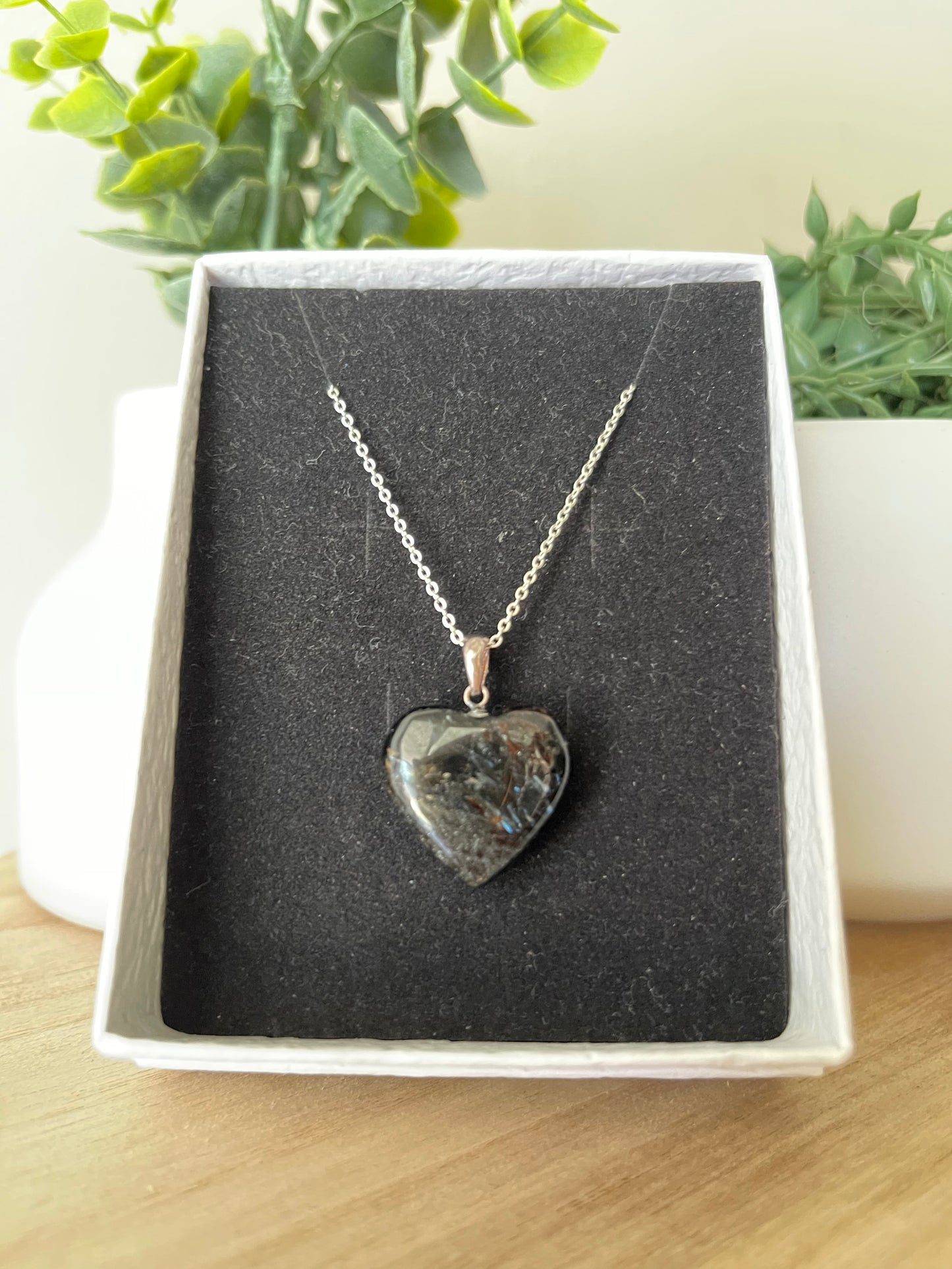 Arfvedsonite Heart pendant w/ sterling silver