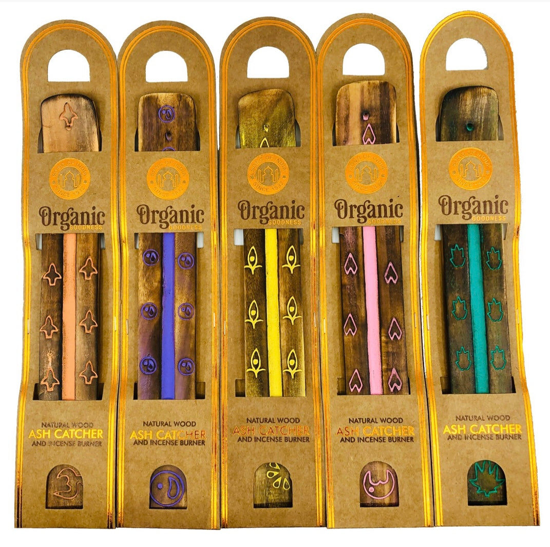 ORGANIC GOODNESS Wooden Incense & Cone Holder - YELLOW 25cm