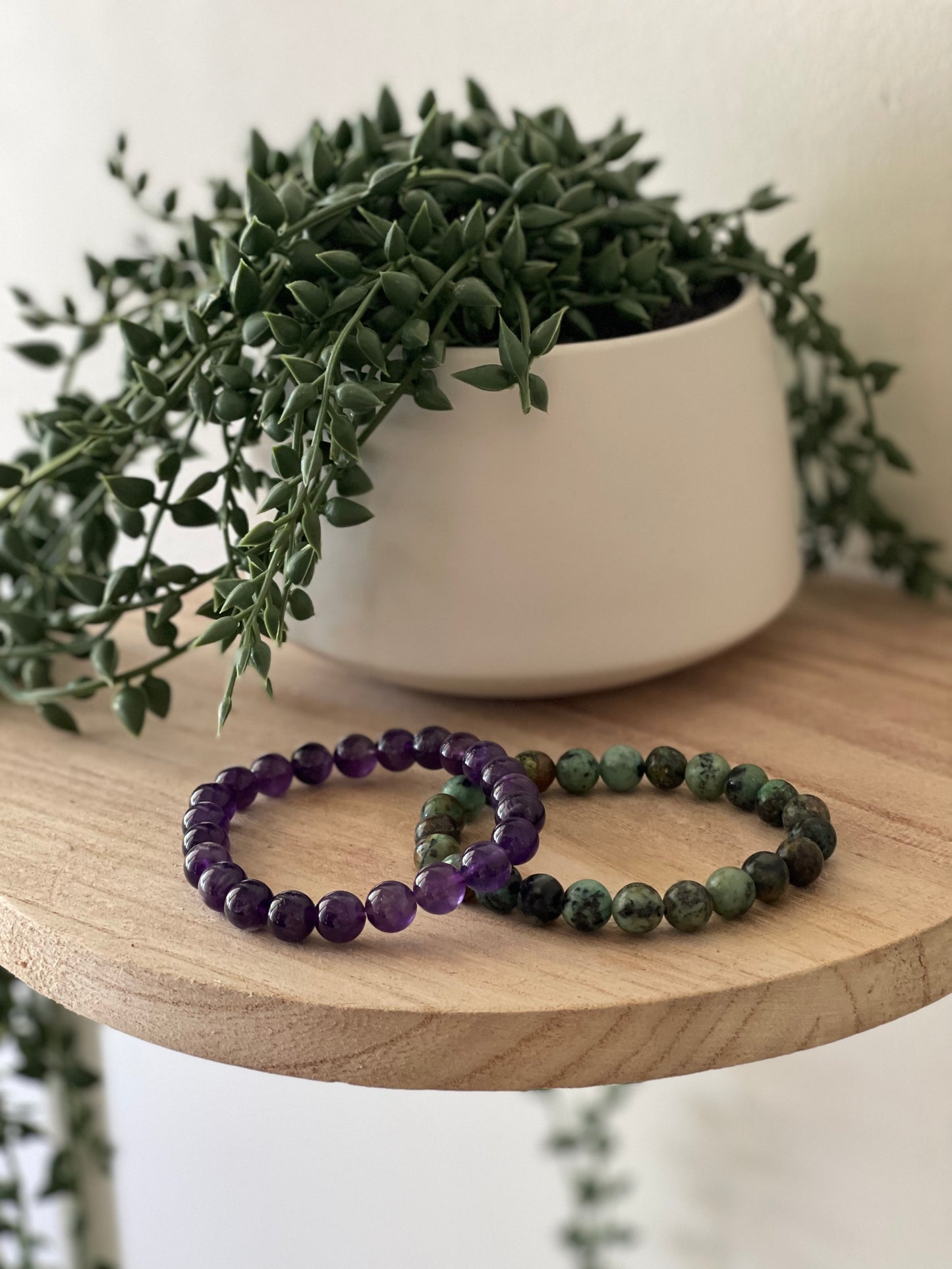 African Turquoise Round Bead Bracelet 8mm