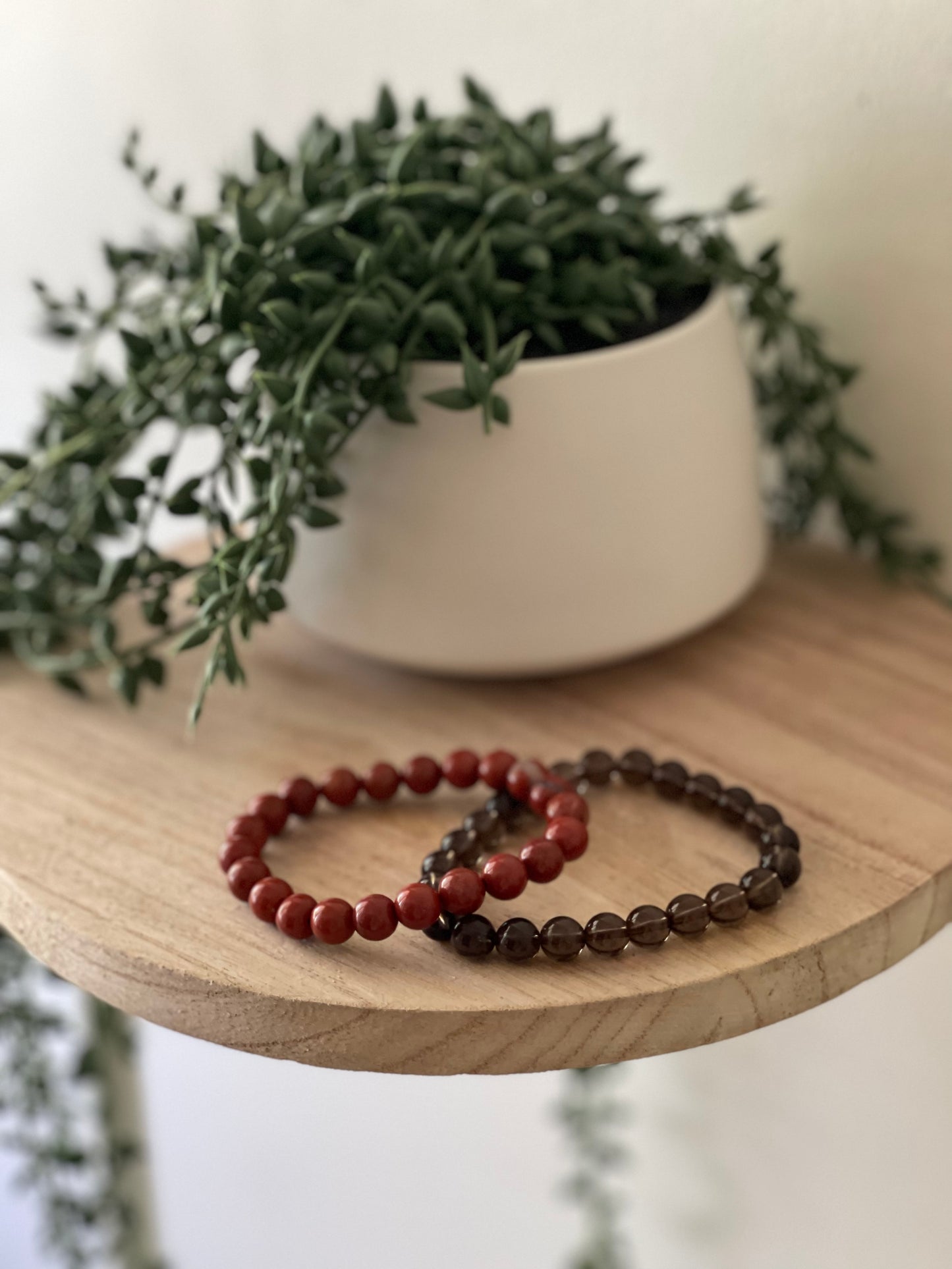 Smokey Quartz Round Bead Bracelet 8mm