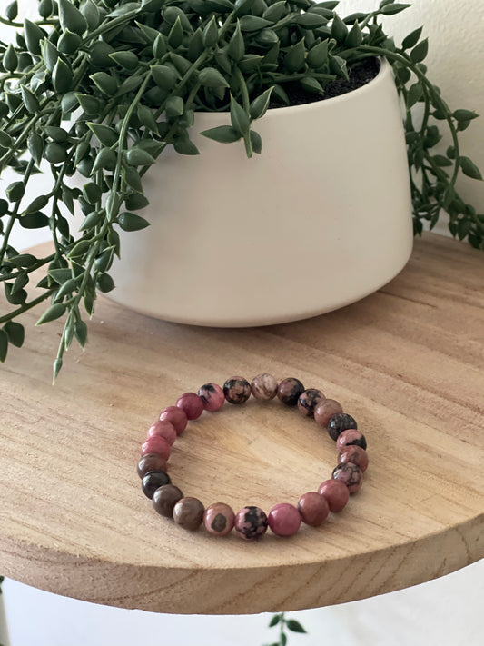 Rhodonite Round Bead Bracelet 8mm