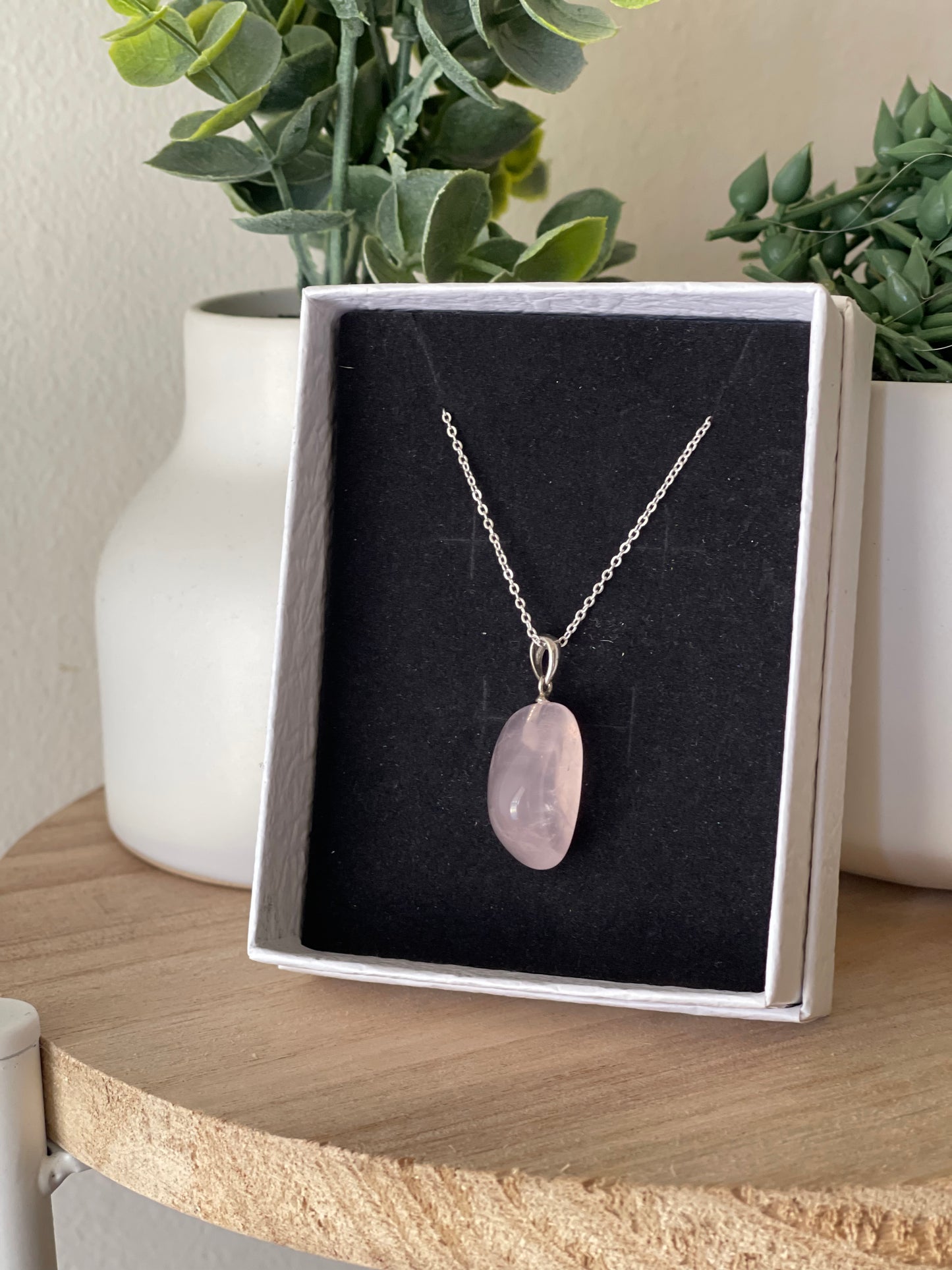 Rose Quartz Tumble pendant w/ sterling silver