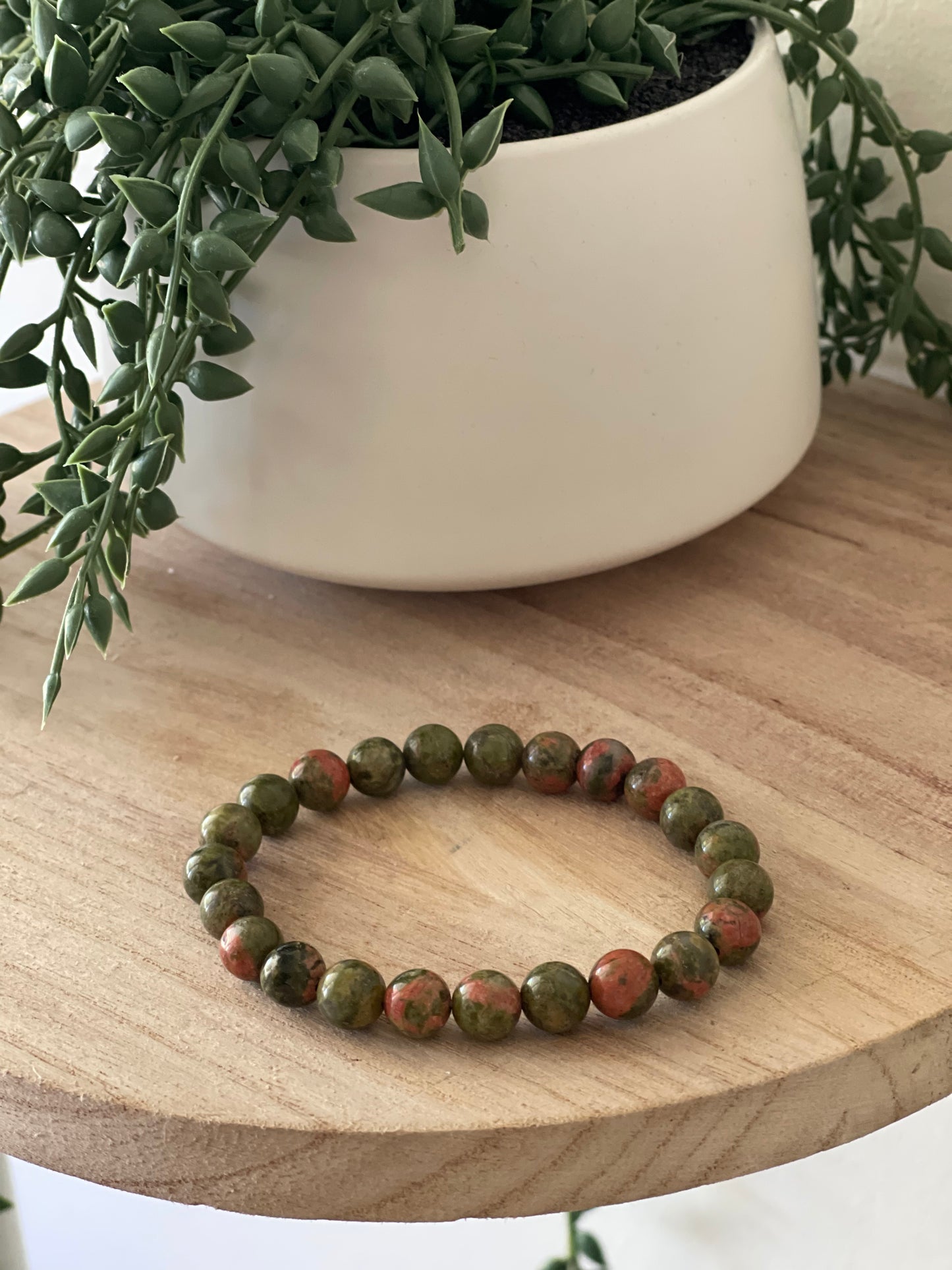 Unakite Round Bead Bracelet 8mm