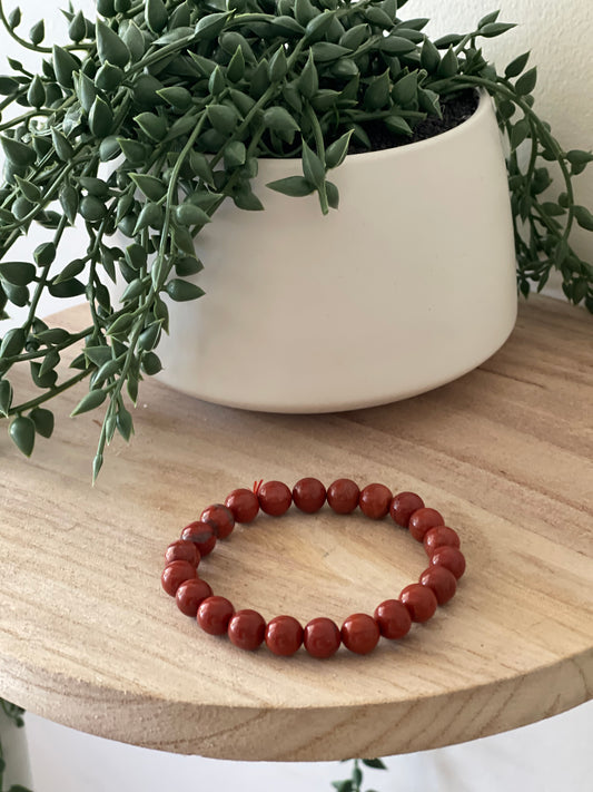 Red Jasper Round Bead Bracelet 8mm