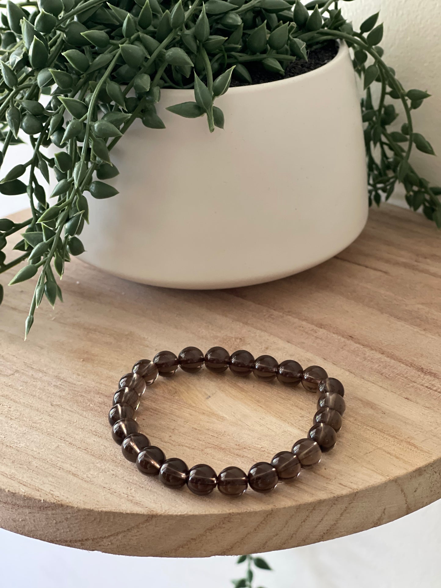 Smokey Quartz Round Bead Bracelet 8mm