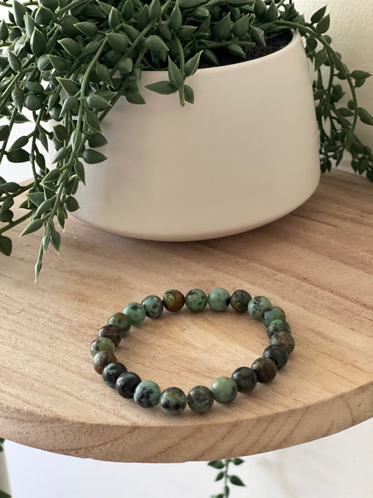 African Turquoise Round Bead Bracelet 8mm