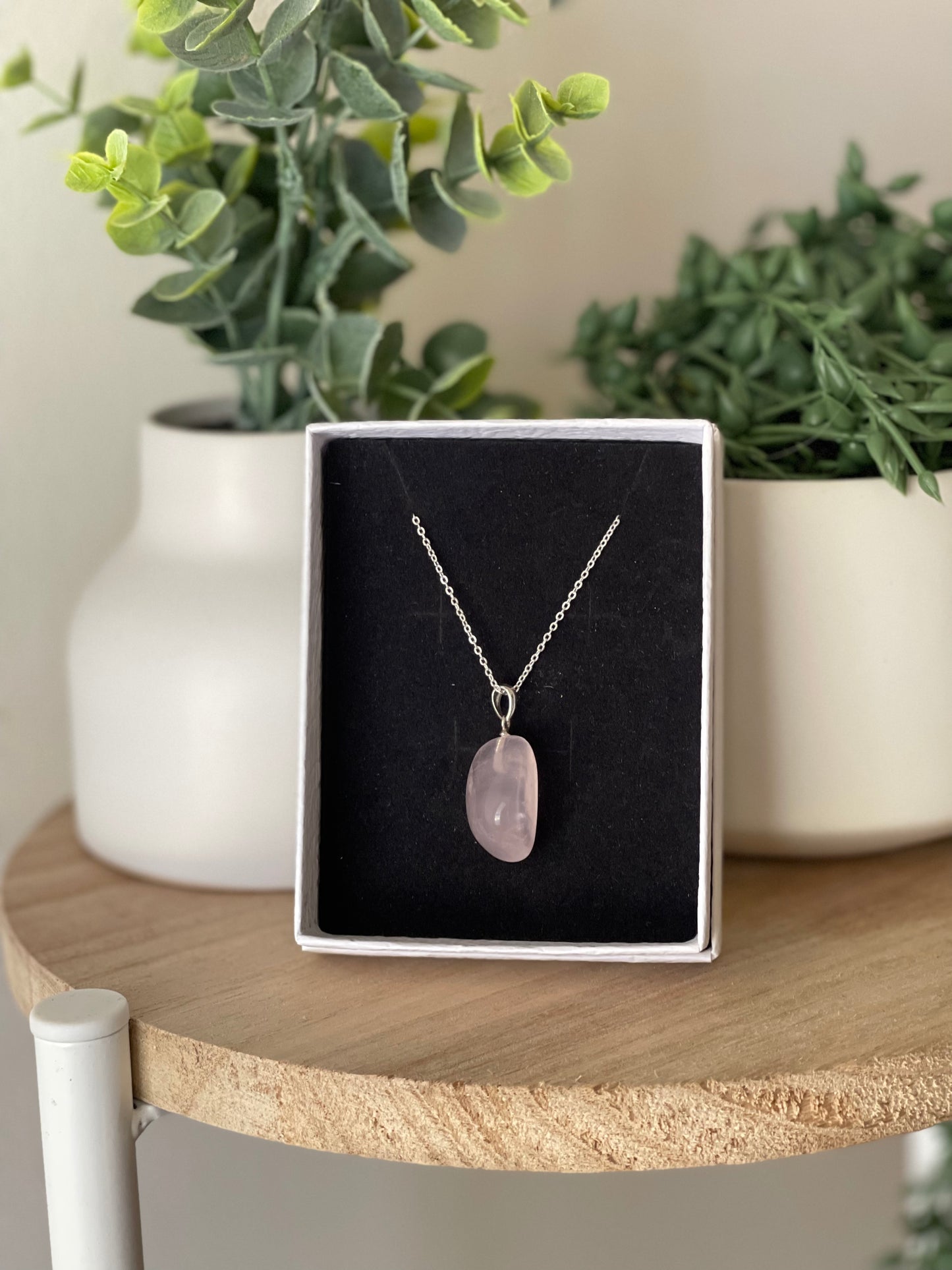 Rose Quartz Tumble pendant w/ sterling silver