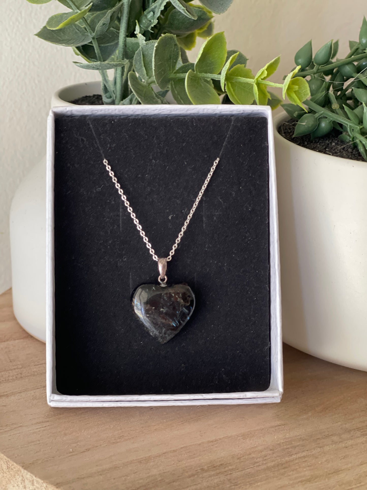 Arfvedsonite Heart pendant w/ sterling silver