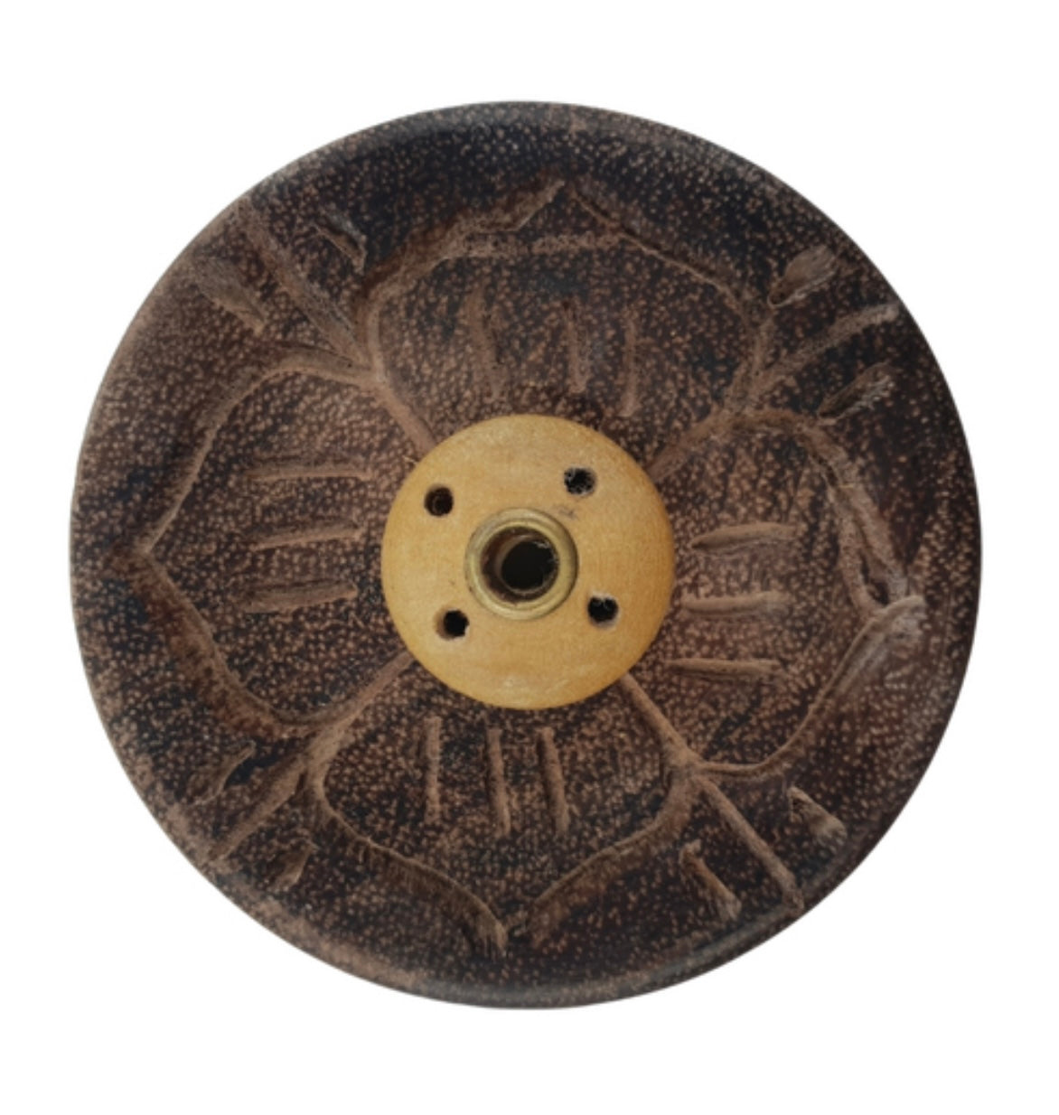 Wooden Incense & Cone Holder - Round TIBETAN 7cm