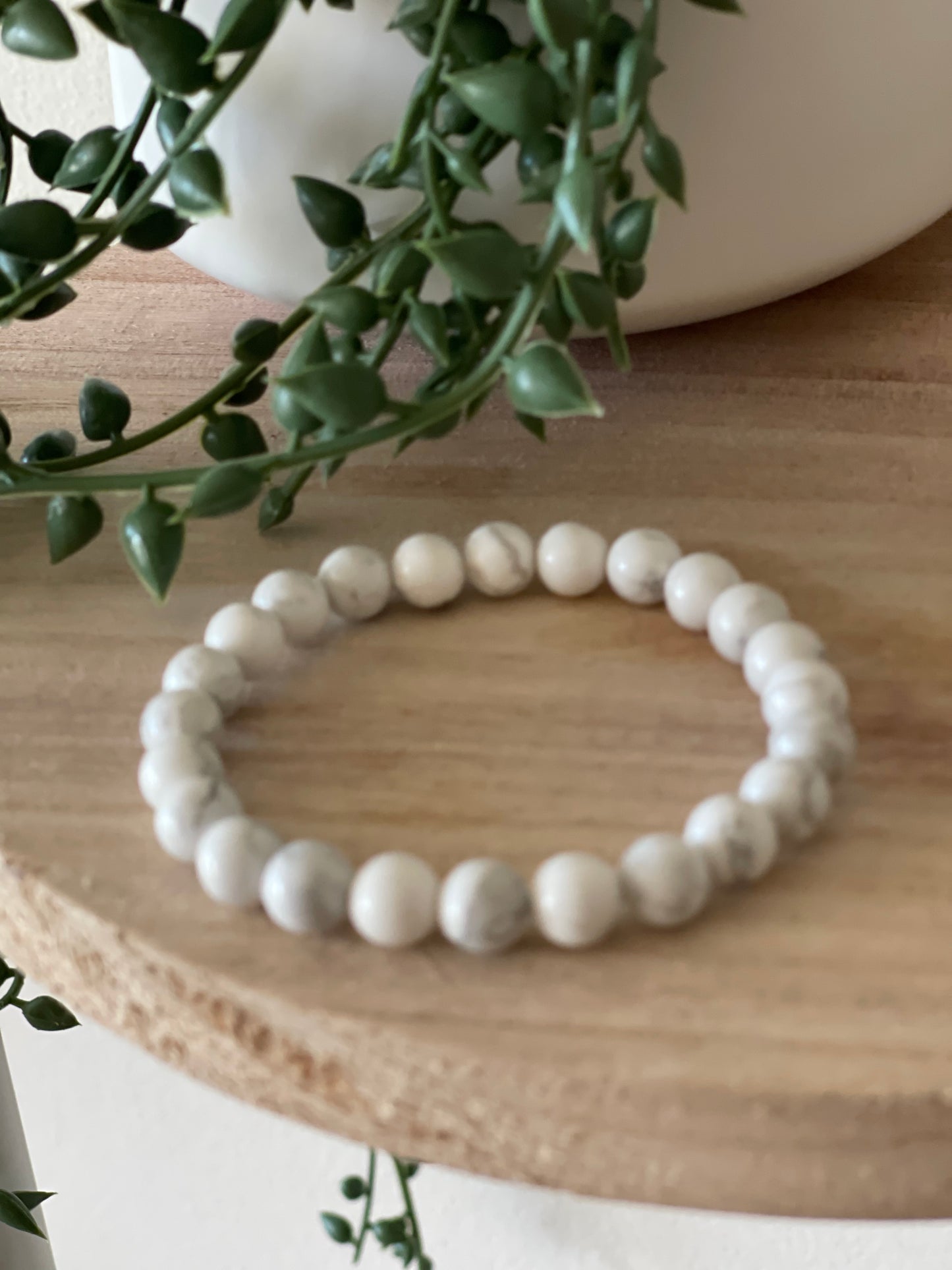 White Howlite Round Bead Bracelet 8mm