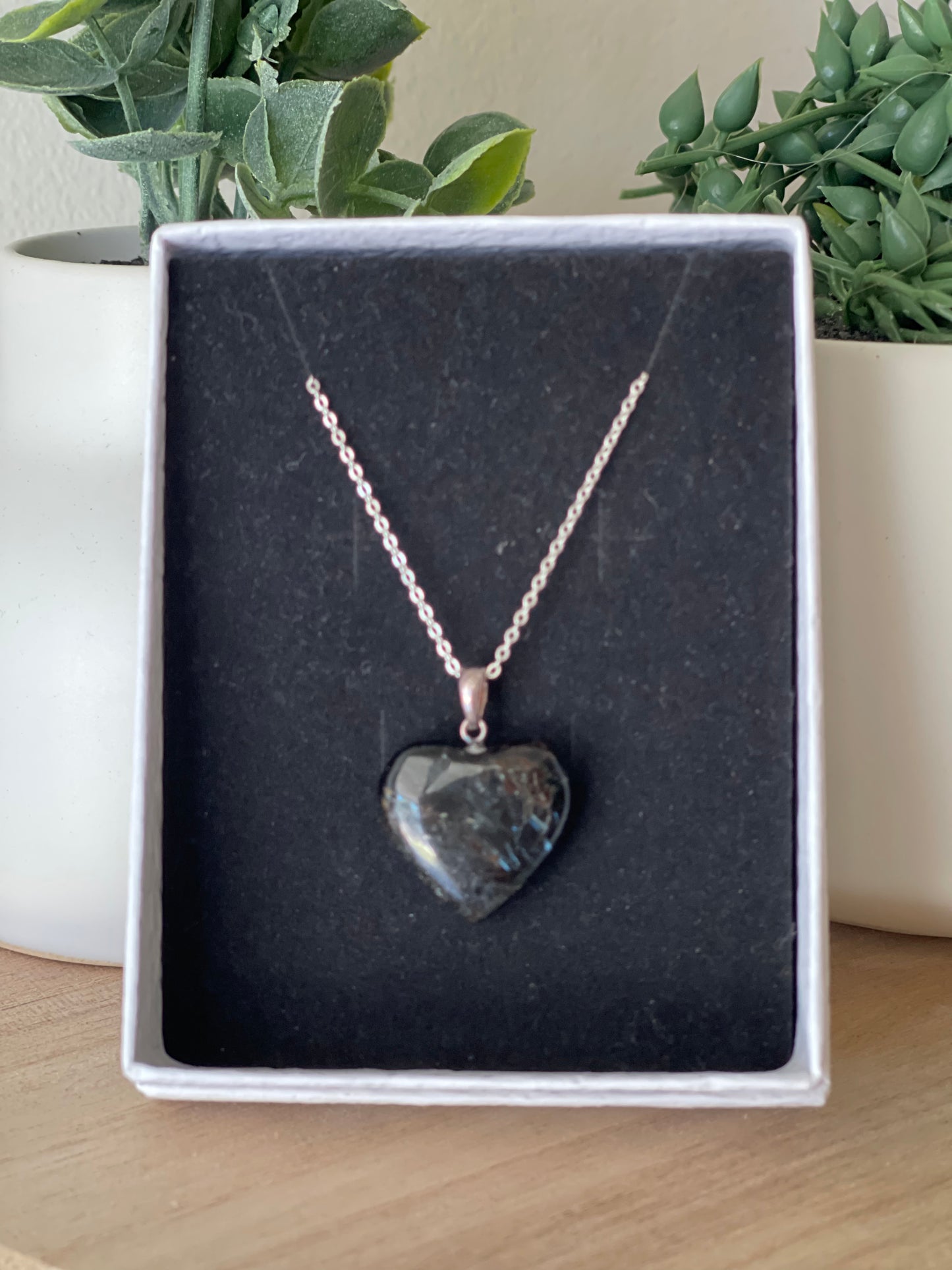 Arfvedsonite Heart pendant w/ sterling silver