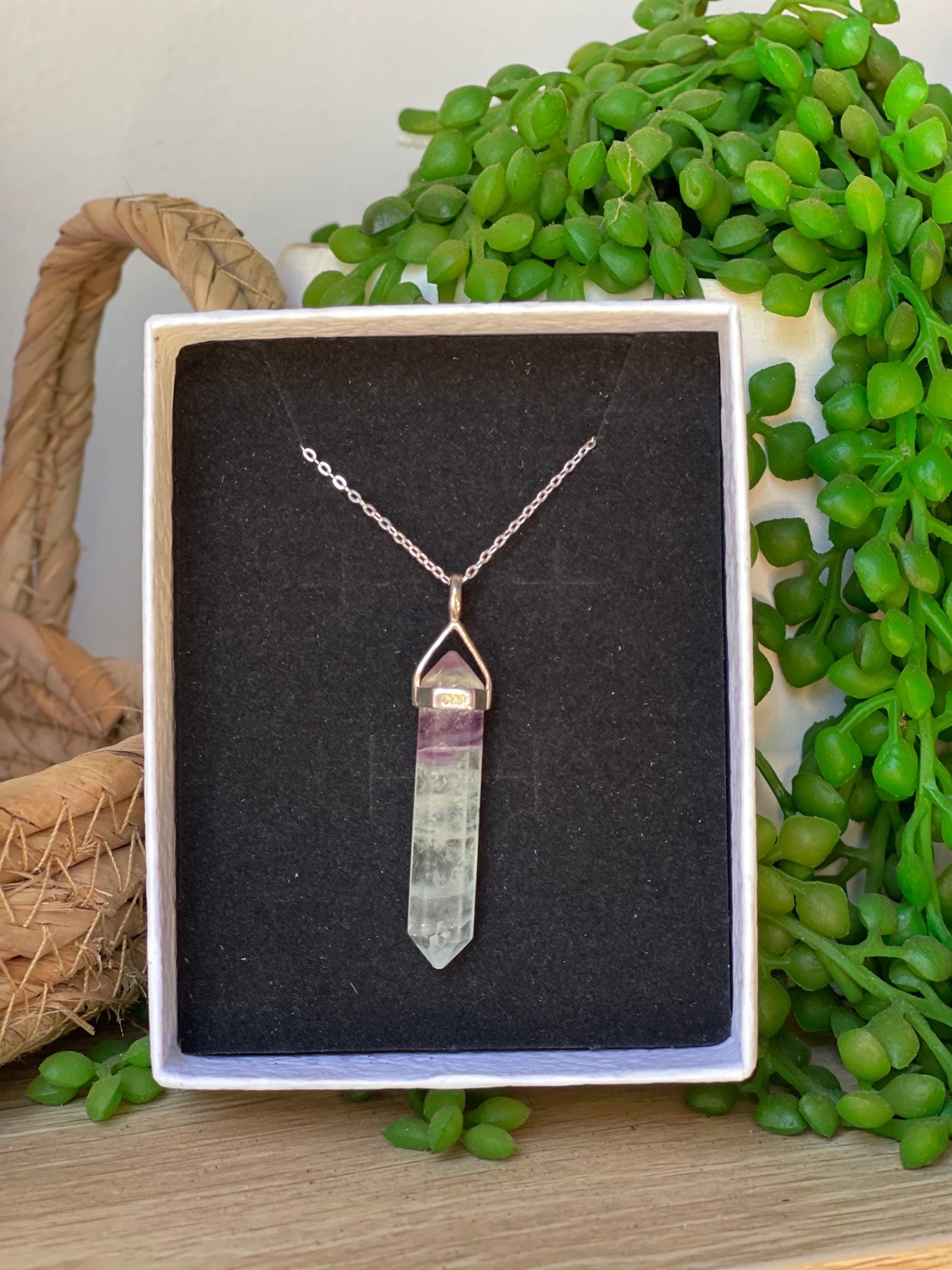 Fluorite Double terminated pendant w/ sterling silver